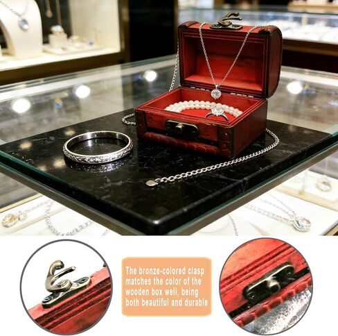 Markeny 4 Styles Pattern Wooden Rings Case Box Little Treasure Chest Vintage Handmade Box with Mini Metal Lock for Storing Jewelry Treasure Pearl in Kuwait