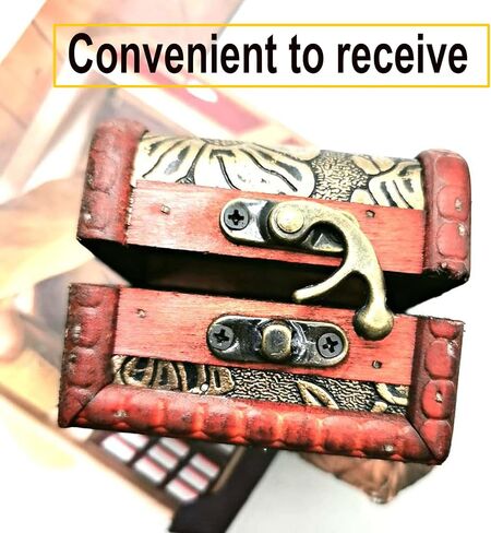 Markeny 4 Styles Pattern Wooden Rings Case Box Little Treasure Chest Vintage Handmade Box with Mini Metal Lock for Storing Jewelry Treasure Pearl in Kuwait