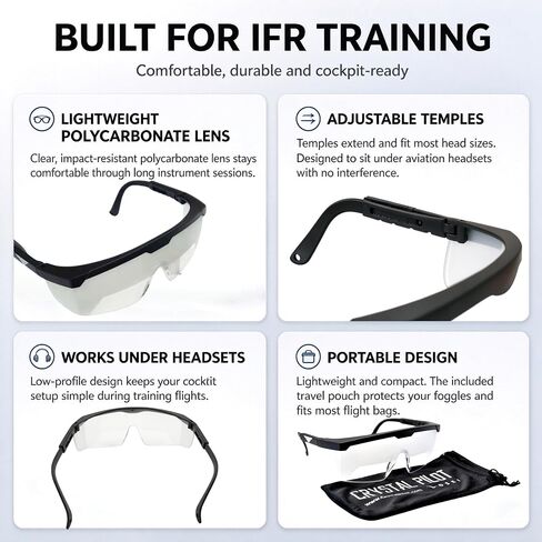 Crystal Pilot Fog/Cloud Goggles for Instrument (IFR) Training with Bag Tag with Light Gun Signals. in Kuwait