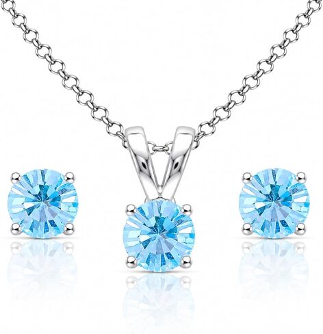 Sterling Silver Small Dainty Crystal Solitaire Necklace & Stud Earrings Jewelry Set for Women Girls Bridesmaids in Kuwait