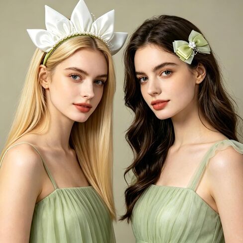 Princess Headband and Hair Bow for Women Girls Big White Leaves Halloween Costume Dress up Accessories in Kuwait