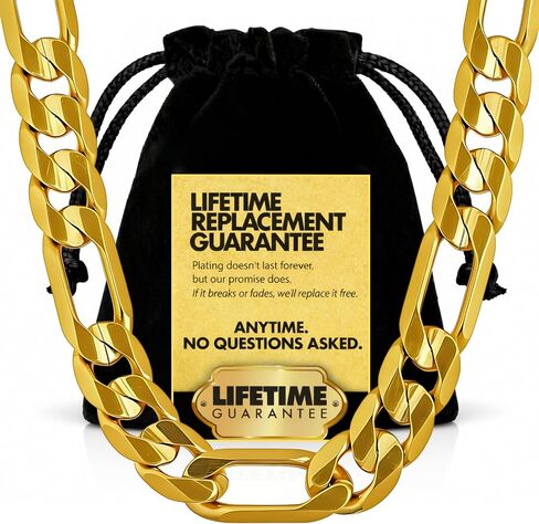 LIFETIME JEWELRY 9mm Figaro Chain Necklace 24k Real Gold Plated for Men and Women in Kuwait