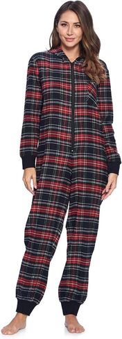 Ashford & Brooks Women's Flannel Hooded One Piece Pajama Union Jumpsuit in Kuwait
