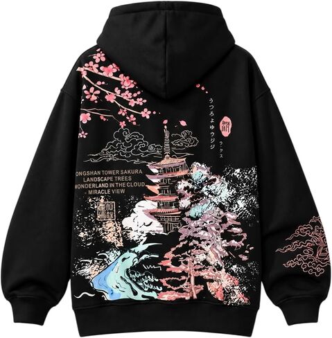 Women Men Aesthetic Japanese Sakura Hoodie, Y2K Anime Harajuku Cloth Korean Hooded Long Sleeve Sweatshirt for Winter Fall in Kuwait