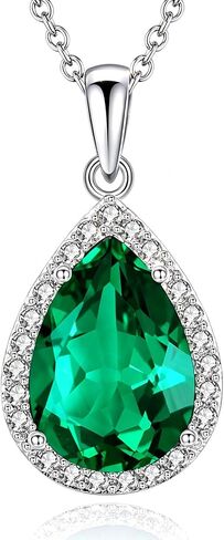 VONSSY Classic Oval Pendant Gemstone Necklace | Crystal Ruby Sapphire Waterdrop Birthstone Teardrop Emerald Necklace | 18K Platinum Gold Plated Chain | Jewelry Gift for Mother Wife Girlfriend in Kuwait