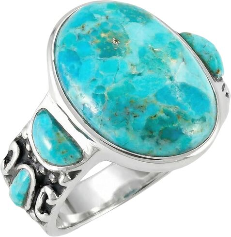 Turquoise Rings Sterling Silver 925 & Genuine Turquoise (SELECT COLOR) in Kuwait