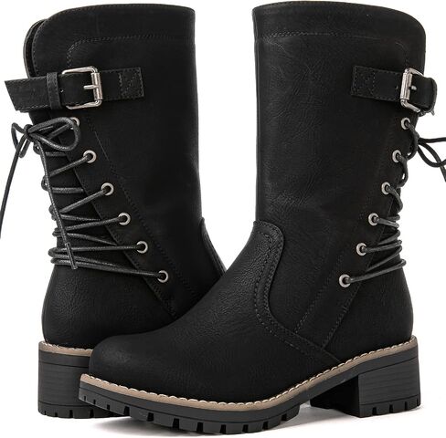 GLOBALWIN Women's Fur Boots Fashion Combat Ankle Boots For Women in Kuwait