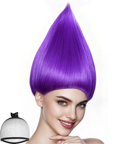 ANOGOL Hair Cap + Purple Cosplay Wig for Halloween Party Costume for Anime Cosplay Adult Wigs Peluca Purple Short Synthetic Wigs in Kuwait