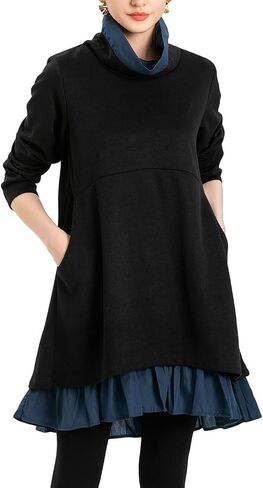 Minibee Women's Oversized Sweatshirt Dress Turtleneck Long Sleeve Tunic Tops Swing Dresses with Pockets in Kuwait