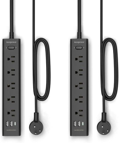 2 Pack Power Strip Surge Protector-5 Widely Spaced Outlets 3 USB Ports(1 USB C Port),1250W/10A with 5Ft Extension Cord, Power Strips with Surge Protection, Wall Mount for Home Office,Black in Kuwait