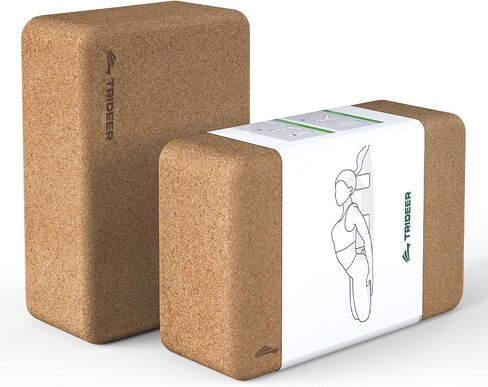 Trideer Cork Yoga Blocks, 2 Pack Yoga Blocks Natural Cork, High Density Yoga Block with Non Slip Surface, Eco-Friendly Yoga Accessories for Women, Ideal for Yoga, Pilates, Stretching, 9''*6''*3'' in Kuwait