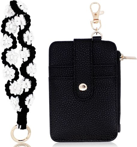 BIHRTC Wristlet Bracelet Keychain Card Holder Key Bangle PU Leather Wristlet Keyring Bracelets Tassel Keychain Round Key Ring with Charpstick Holder for Girls Leopard in Kuwait