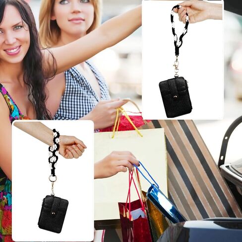BIHRTC Wristlet Bracelet Keychain Card Holder Key Bangle PU Leather Wristlet Keyring Bracelets Tassel Keychain Round Key Ring with Charpstick Holder for Girls Leopard in Kuwait