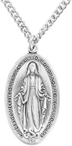 Heartland Store Oval Sterling Silver Miraculous Medal Necklace for Men–Tarnish Resistant, Hand-Finished in USA, Thoughtful Religious Present for Holidays & Special Occasions with Various Chain Sizes in Kuwait