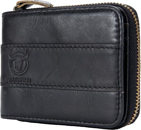 BULLCAPTAIN Mens Leather Wallet Zipper RFID Blocking Wallets Coins Purse (Deep brown) in Kuwait