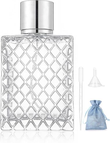 100ML 3.4oz Glass Spray Bottles for Essential Oils, Perfumes, Empty Clear Mist Spray Bottle with Silver Aluminum Sprayer - (1Pack) 1pc Free Funnel Filler 1PC Free 3ml Dropper 1pc Free Storage Gift Bag in Kuwait