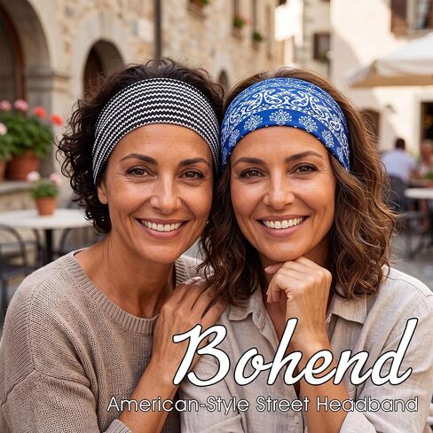 Bohend Boho Headband Wide Yoga Stretchy Bandeau Large Headwrap Sport Athletic Beach Hair Accessories for Women and Girls(8pcs) in Kuwait