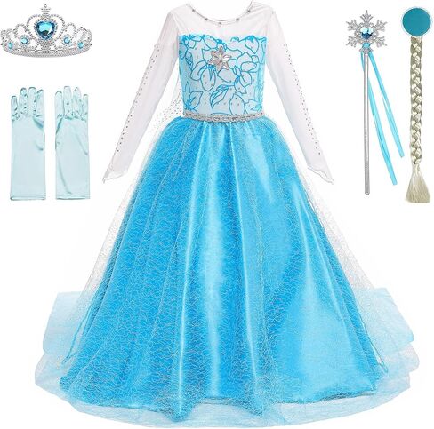 Princess Costume Birthday Party Dress Up for Little Girls with Wig,Crown,Wand,Gloves Accessories 2-3T(Q89,100) in Kuwait
