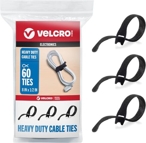 VELCRO Brand Pastel Cable Ties Heavy Duty Reusable|60Pc Bright Colors Bulk Pack|8 x 1/2" ONE-WRAP Straps| Wire Management| Perfect for Crafts or Office Supply Bundling for Home, Classroom or Worksite in Kuwait