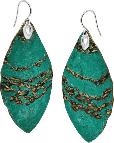 Silpada 'Emerald Pools' Drop Earrings in Green Patina Brass and Sterling Silver in Kuwait