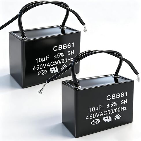 Twidec/2Pcs 450V AC 50/60Hz Run Capacitor 2-Wire Metallized Polypropylene Film Capacitors for Ceiling Fan Motor Start Run 10uf CBB61-10 in Kuwait