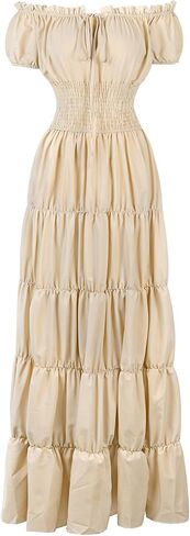 Haorugut Women Renaissance Medieval Irish Costume Over Dress Smocked Waist Retro Gown Cosplay in Kuwait