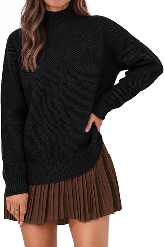 MEROKEETY Women's Long Sleeve Turtleneck Cozy Knit Sweater Casual Loose Pullover Jumper Tops in Kuwait
