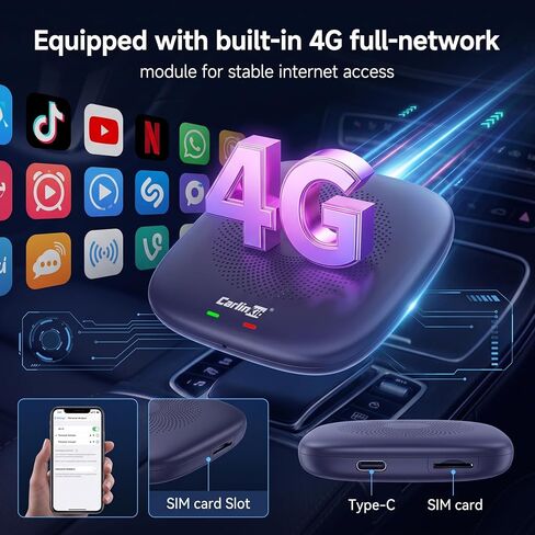 Newest CarlinKit Android 13.0 AI Box Adapter-CarPlay AI Box Max(Plus),for Wired CarPlay&Touchscreen Cars,4G Net,Dual BT,8+128G,Built-in Google Play/Netflix/YouTube/GPS,Wireless CarPlay&Android Auto in Kuwait
