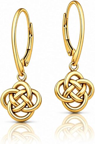 Hoops & Loops 925 Sterling Silver Love Knot Flower Eternity Irish Celtic Design Dangle Lever-back Earrings, Silver, Yellow Gold, Rose Gold & Black Flashed Sterling Silver in Kuwait
