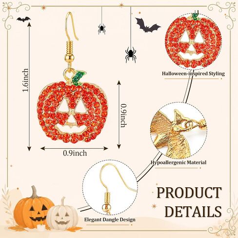 Halloween Pumpkin Earrings Hypoallergenic Crystal Dangle Earrings for Women Holiday Thanksgiving Halloween Pumpkin Drop Earrings in Kuwait
