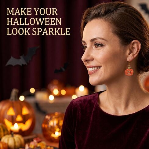 Halloween Pumpkin Earrings Hypoallergenic Crystal Dangle Earrings for Women Holiday Thanksgiving Halloween Pumpkin Drop Earrings in Kuwait