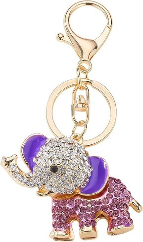 Reizteko Cute Big Ears Elephant Keychain Sparkling Keyring Crystal Purse Pendant Rhinestones Handbag Charm (Purple) in Kuwait