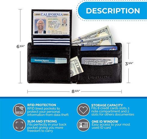 RFID Blocking Stylish Genuine Leather Wallet for Men - Excellent as Travel Bifold - Credit Card Protector in Kuwait