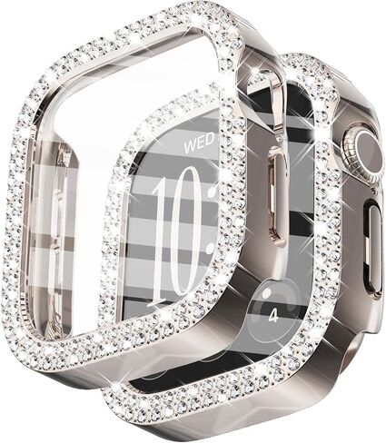 Surace Bling Case with Screen Protector for Apple Watch Series 6/5/4 44mm | Crystals Diamond Protective Face Cover Bumper with Tempered Glass Apple Watch Case, Sensitive Touch, Gold in Kuwait