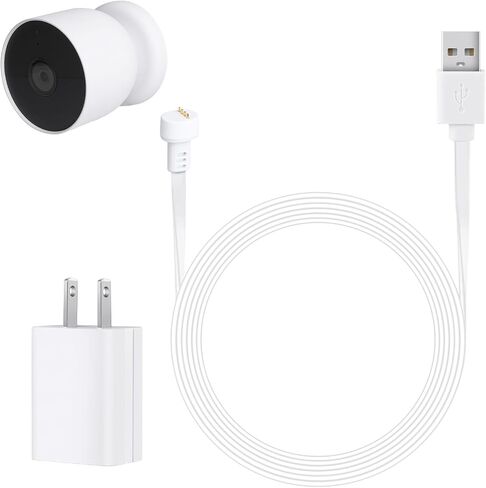 Charging Cable with Power Adapter for Google Nest Cam Outdoor or Indoor, Battery-2nd, 10ft/3m Flat Weatherproof Outdoor Power Cord for Nest Camera Provide Continuous Power Supply - White in Kuwait