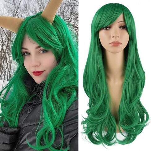 TOFAFA Green Wigs for Women Long Wavy Wig,Fun for Everyday or Cosplay and Costume,Comes with a Free Wig Cap(Green Wig 24 inch) in Kuwait