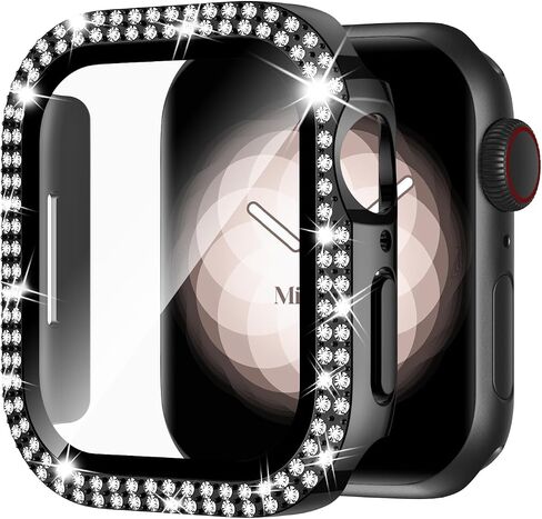 Adepoy Compatible for Apple Watch Case Series 10 42mm with Tempered Glass Screen Protector, Double Bling Case Crystal Diamonds Rhinestone Bumper Overall Hard PC Ultra Protective Cover for iWatch in Kuwait