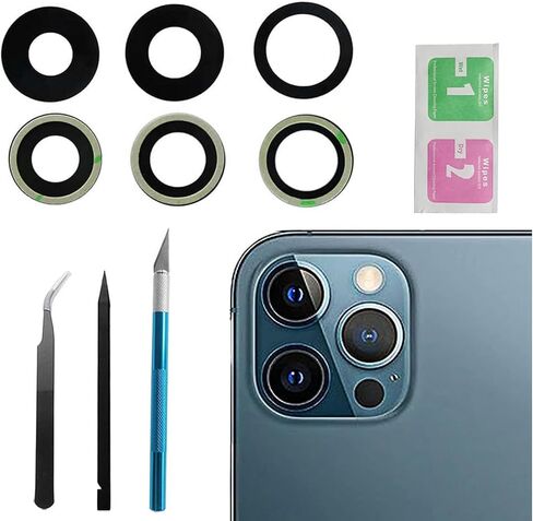 3pcs/Set Sapphire Rear Back Camera Glass Lens Replacement for iPhone 12 Pro Max with Pre-Installed Adhesive and Repair Tool kit Set in Kuwait