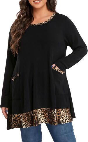 OVERWORETY Long Sleeve Raglan Plus Size Tunic Tops for Women Color Block Knit Pullover Fall Shirts with Pockets in Kuwait
