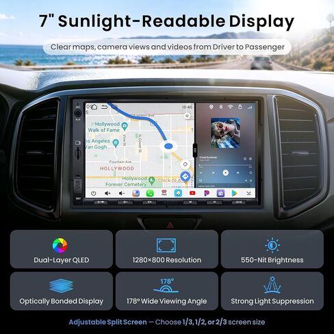 ATOTO S8 Premium 7inch Double-DIN Android Car Stereo, Wireless CarPlay & Android Auto, Dual Bluetooth w/aptX HD, QLED Display,Split Screen, HD Rearview with LRV, USB tethering,SCVC and More, S8G2B74PM in Kuwait