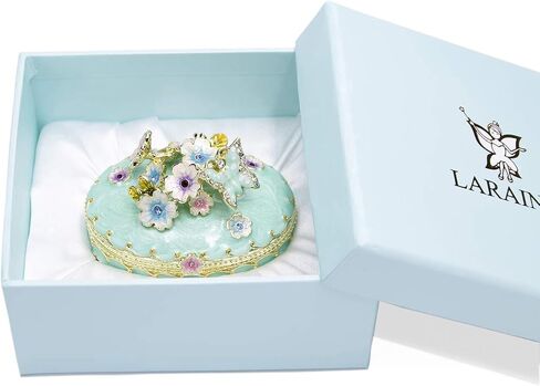 LARAINE Jewelry Trinket Box Decorative Vintage Style Jewelry Organizer for Women Rhinestones Jewelry Storage Home Decor Unique Gift (Oval Blue) in Kuwait