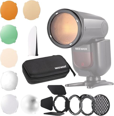 NEEWER CRM2 Magnetic Accessories Kit for Round Head Flash Z1-C Z1-N Z1-S Z2-C Z2-N Z2-S Compatible with Godox V1 Speedlites, Included 14pcs Flash Light Control Modifier Diffuser Adapter in Kuwait