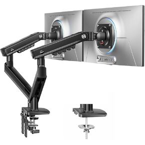 HUANUO Dual Desk Monitor Stand, for Two 13-35" Screens with USB, Height Adjustable Ultrawide Double Gas Spring Arm for 2 Monitors, 75 x 75mm/100 x 100mm VESA Mount, Hold up to 26.4lbs/Arm in Kuwait