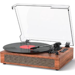 Record Player Bluetooth Turntable with Built-in Speaker, USB Recording Audio Music Vintage Portable Turntable for Vinyl Records 3 Speed, LP Phonograph Record Player, Black in Kuwait