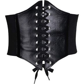 Glamorstar Corset Belt for Women Wide Elastic Tied Waspie Belts Lace-up Leather Waist Belts for Women Dresses in Kuwait
