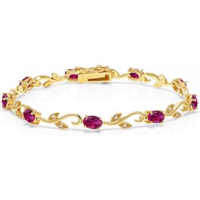 Gem Stone King 18K Yellow Gold Plated Silver Created Ruby and Diamond Greek Vine Tennis Bracelet For Women (4.63 Cttw, 7 Inch) in Kuwait