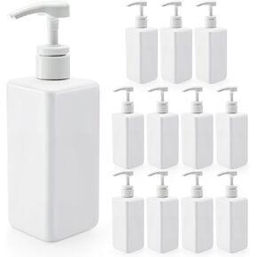 Okllen 12 Pack 16 Oz Plastic Pump Bottles, Empty Refillable Container Liquid Soap Dispenser for Shampoo, Lotion, Cleaning Products, Kitchen, Bathroom, White Square in Kuwait