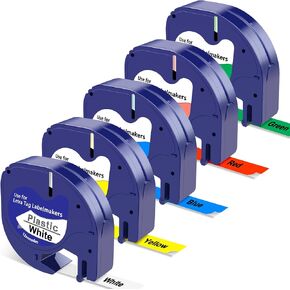 Replacement for Dymo LetraTag Plastic Label Refills for Dymo LetraTag LT100H LT100T QX50 Label Maker Tapes 91331 91332 91333 91334 91335, 1/2 in x 13 Ft (12mm x 4m), 5-Pack in Kuwait