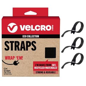 VELCRO Brand ECO Collection | 5 Inch Small Straps for Cords | Reusable Cable Ties | 3/8" Wide, Black, 50 Pack in Kuwait