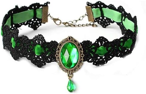 BETHYNAS Gothic Black Lace Gemstone Choker Necklace Retro Crystal Pendant Velvet Collar Neck Chain Halloween Cosplay Punk Party Costume Jewelry for Women Girls (Black) in Kuwait